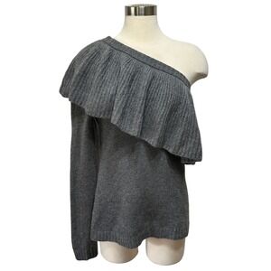 Off-the-Shoulder Ruffle Sweater - Gray